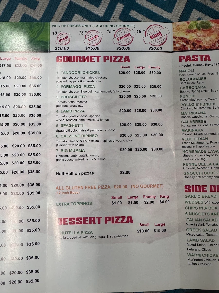 Menu, Dinah Parade Pizzeria.