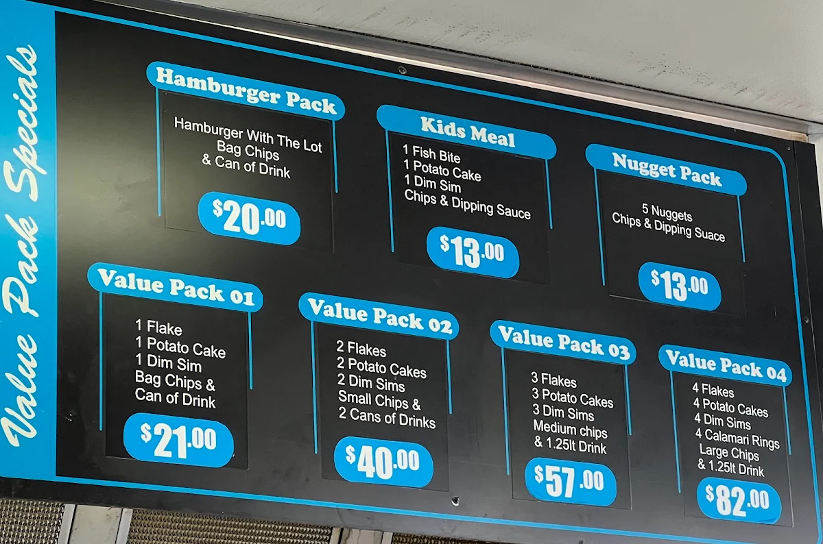 Menu, Coonan's hill fish and chips