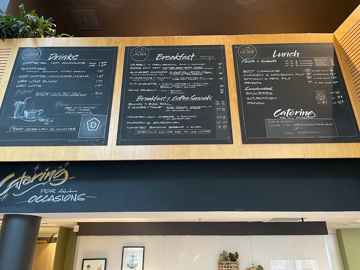 Menu, Cafe La Luce - North Sydney