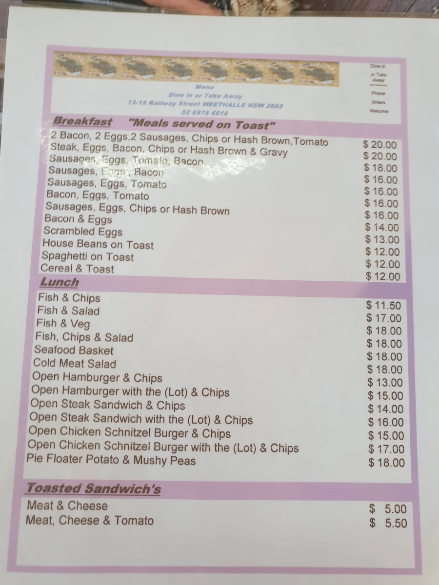 Menu, Road Kill Grillz
