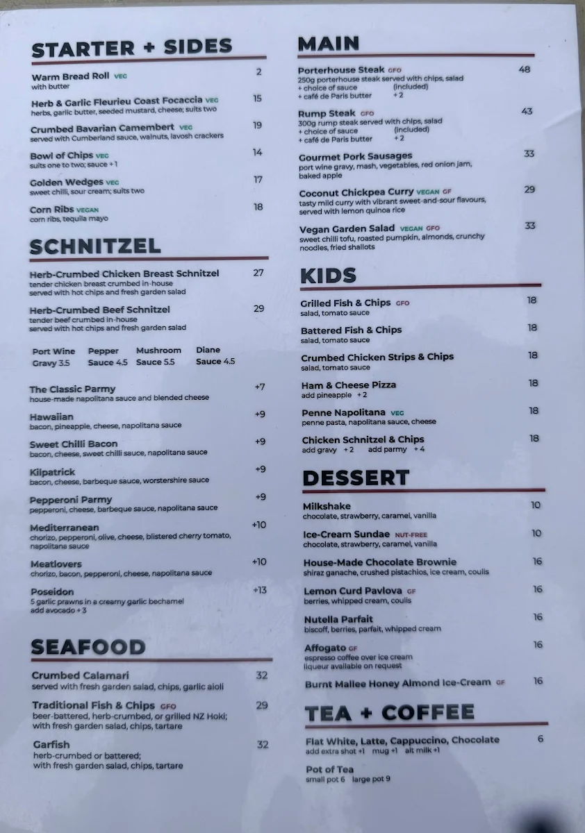 Menu, The Normanville Hotel