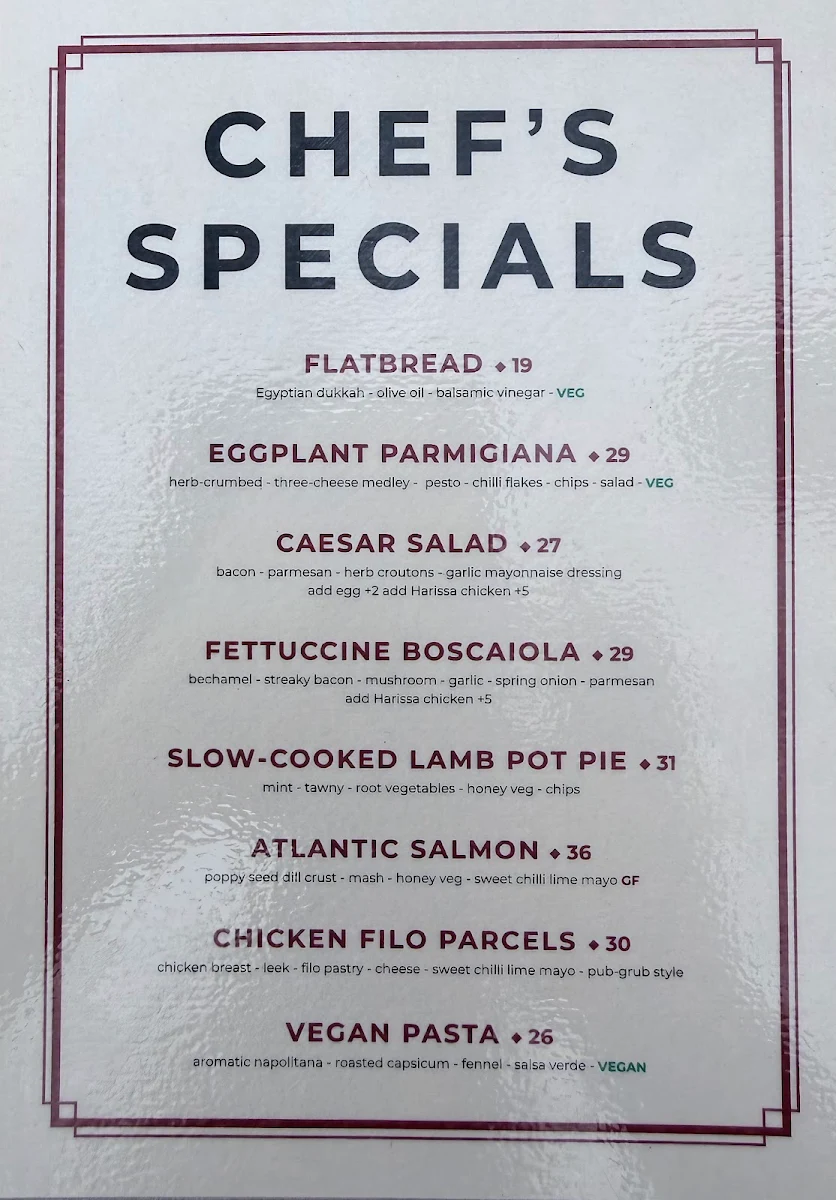 Menu, The Normanville Hotel