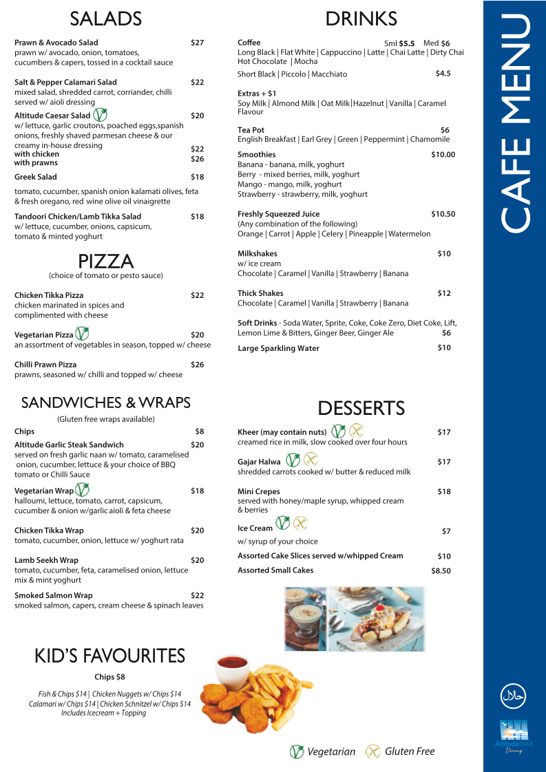 Menu, Altitude 1148 Dining