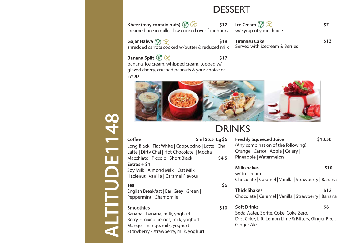 Menu, Altitude 1148 Dining