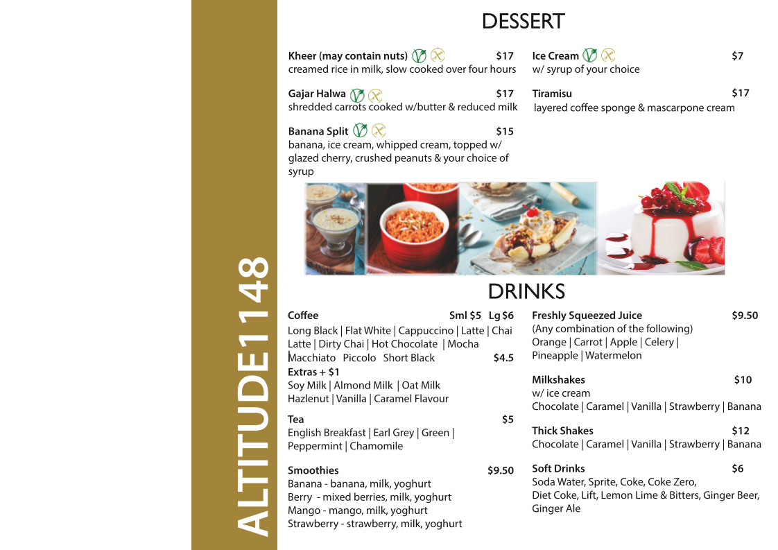 Menu, Altitude 1148 Dining
