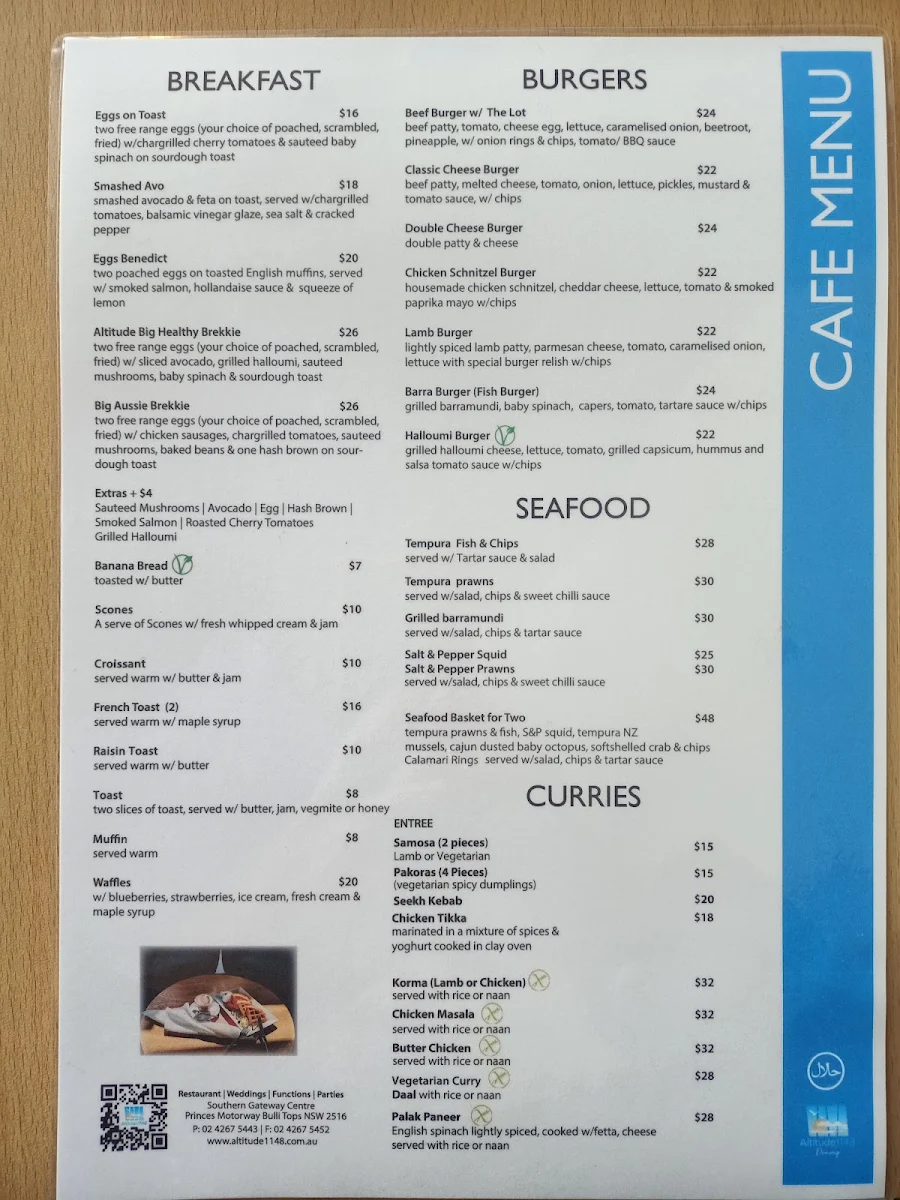 Menu, Altitude 1148 Dining