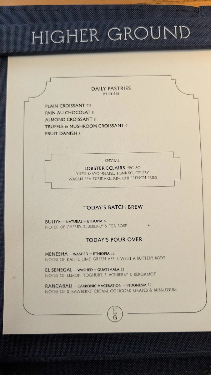 Menu, Higher Ground