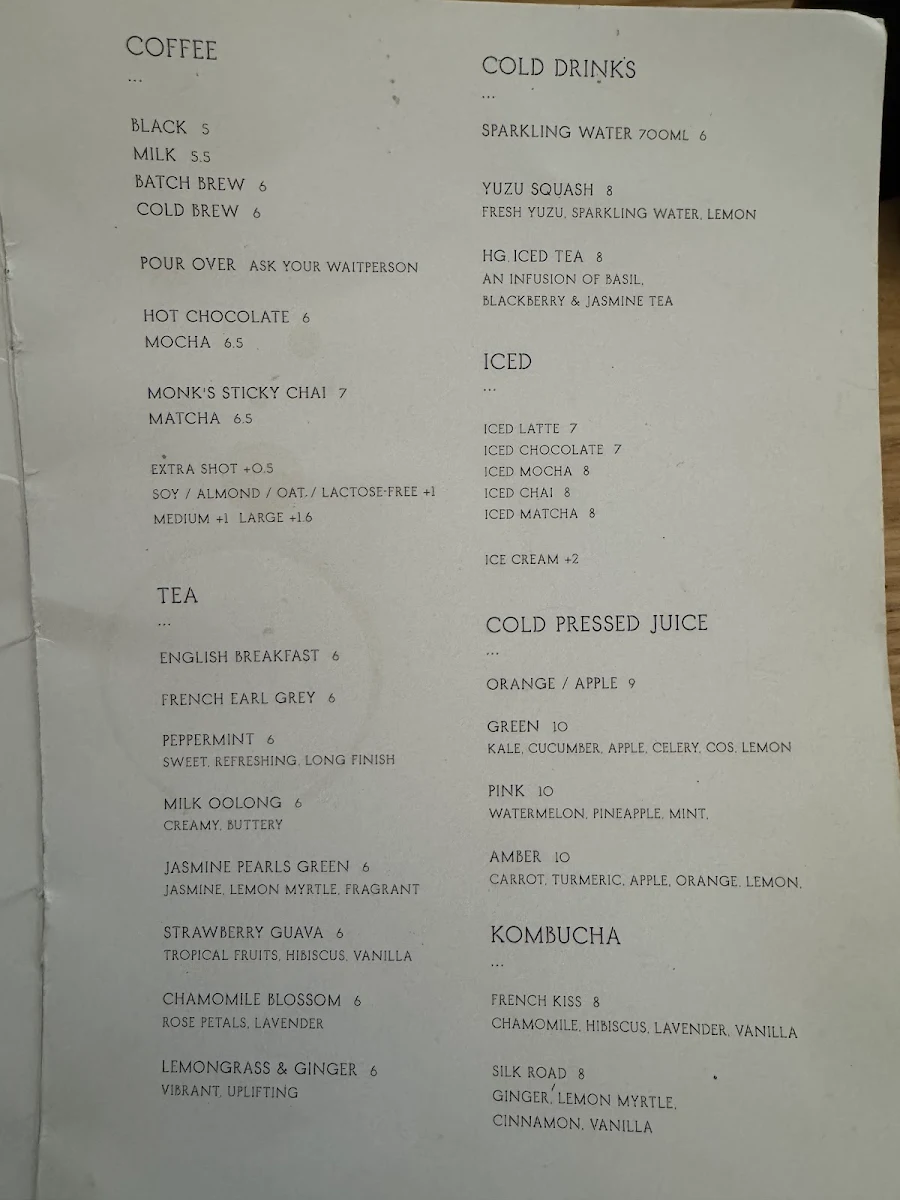 Menu, Higher Ground