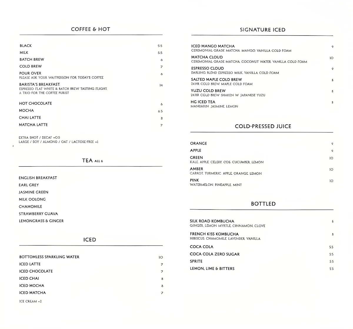 Menu, Higher Ground