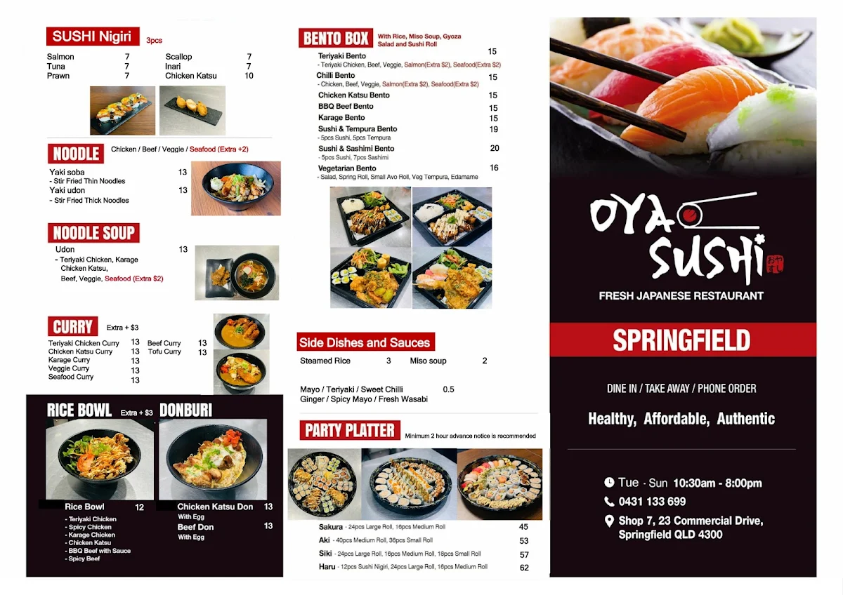 Menu, OYA SUSHI
