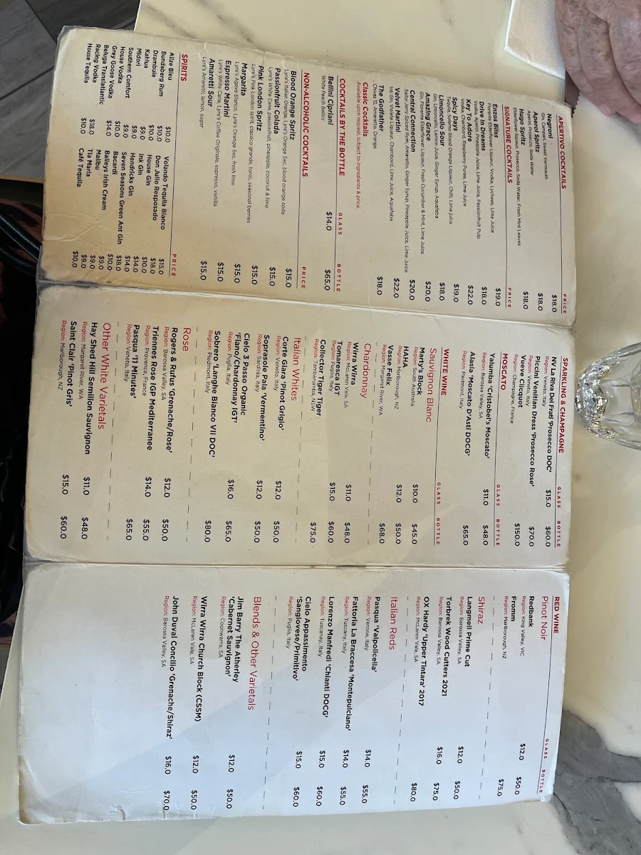 Menu, Enzos Cucina Surfers Paradise