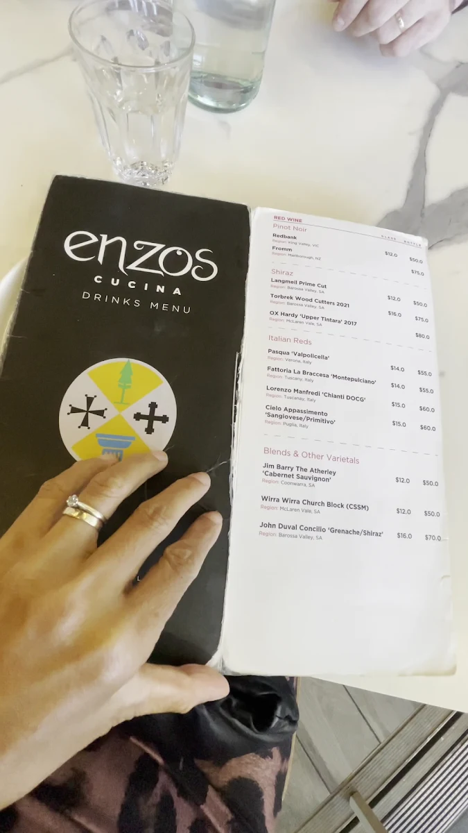 Menu, Enzos Cucina Surfers Paradise