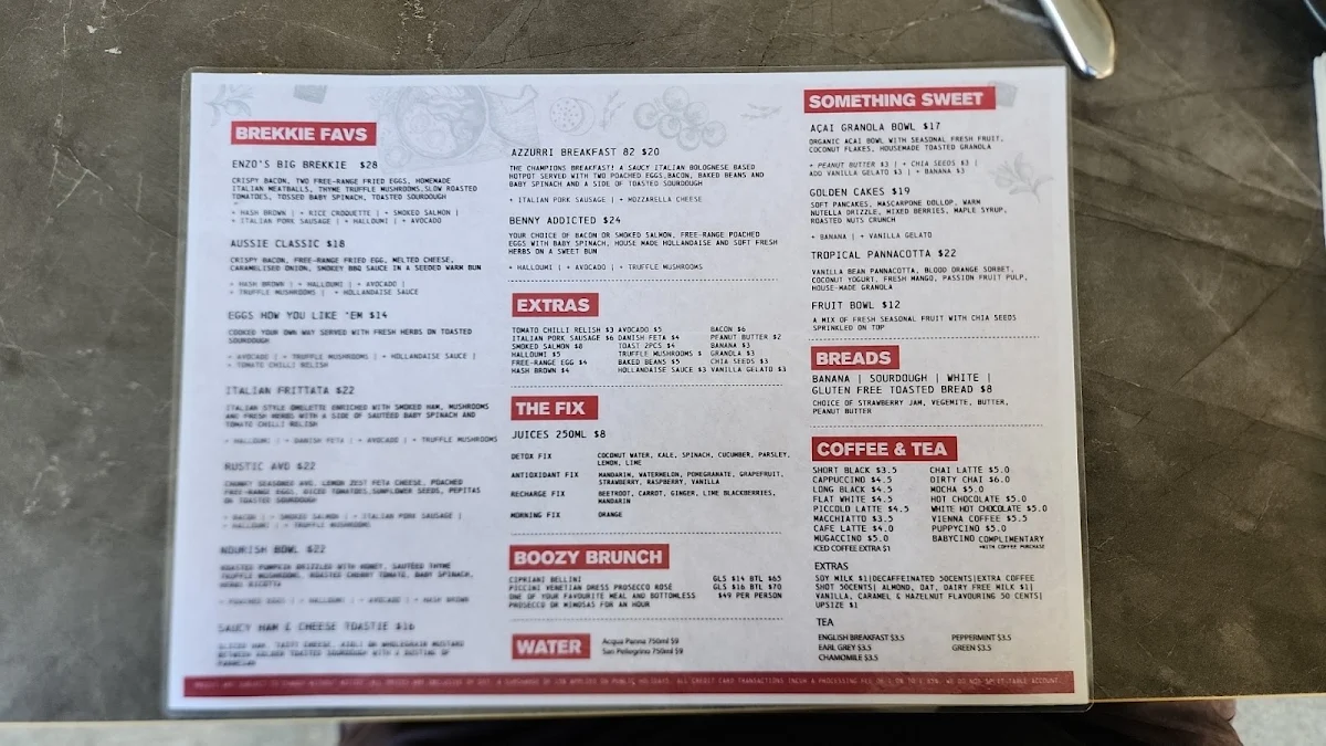Menu, Enzos Cucina Surfers Paradise
