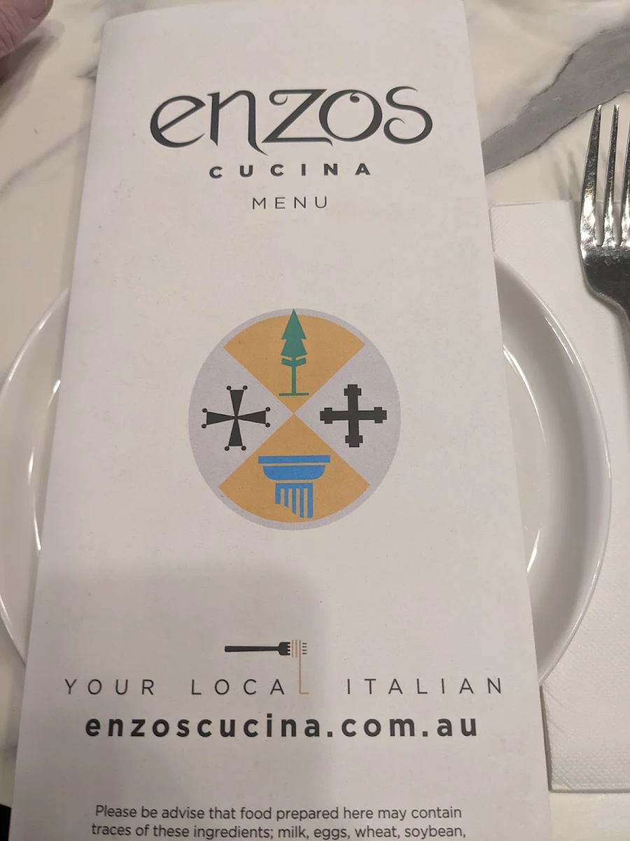 Menu, Enzos Cucina Surfers Paradise