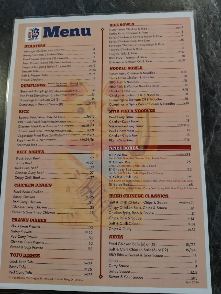 Menu, Lucky Cat Asian Kitchen