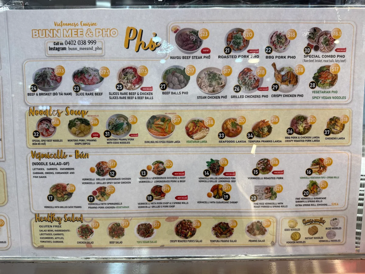 Menu, Bunn Mee & Pho Waverley Gardens Shopping Centre