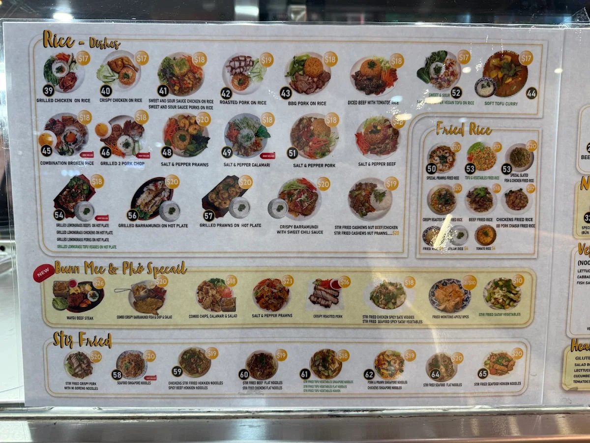 Menu, Bunn Mee & Pho Waverley Gardens Shopping Centre