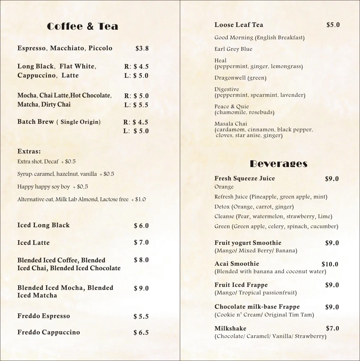 Menu, On Cowell