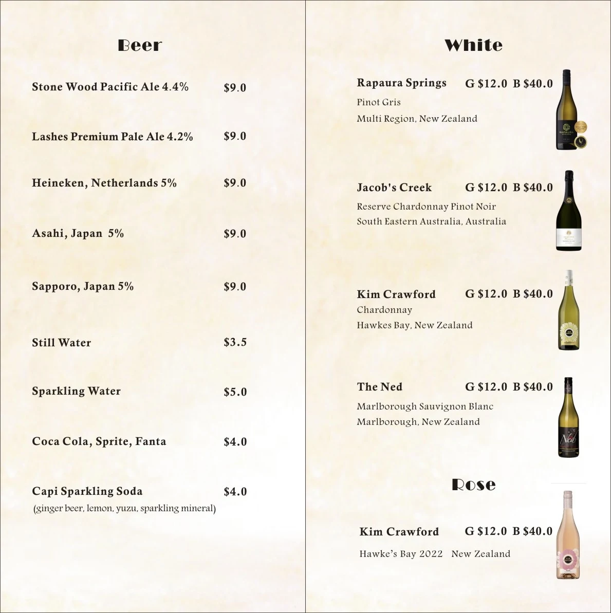 Menu, On Cowell