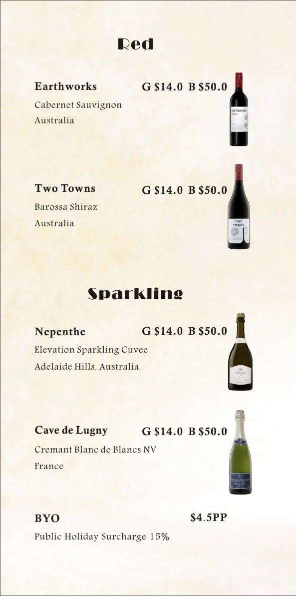 Menu, On Cowell