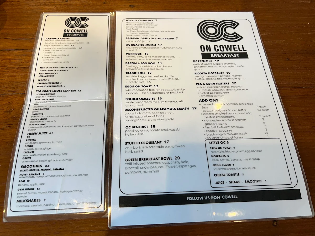 Menu, On Cowell