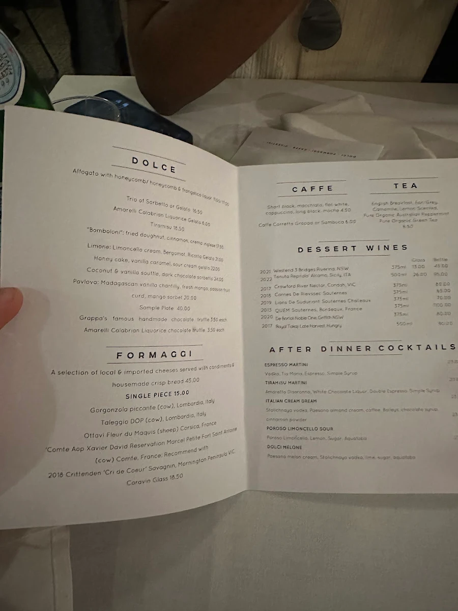 Menu, Grappa Ristorante e Bar