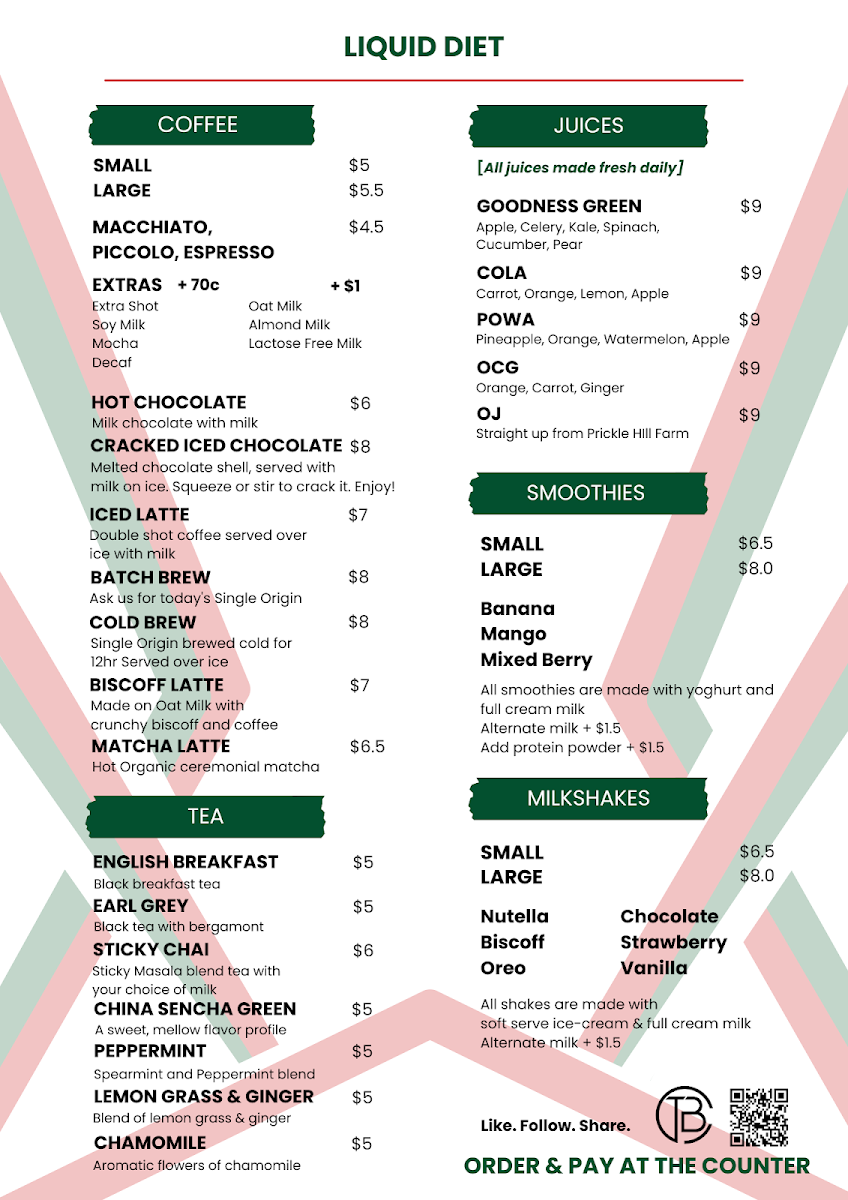 Menu, The Burrow Cafe