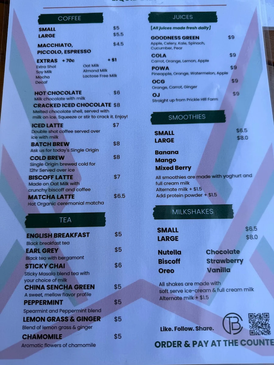 Menu, The Burrow Cafe