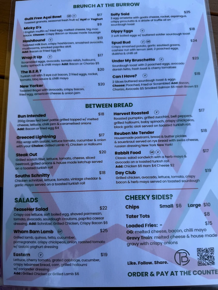 Menu, The Burrow Cafe