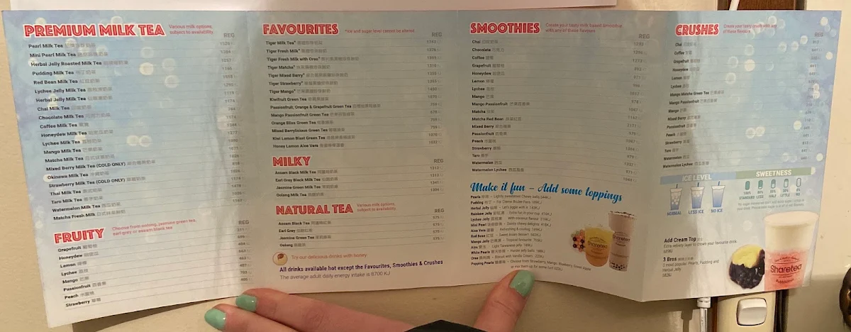Menu, Sharetea Tuggeranong