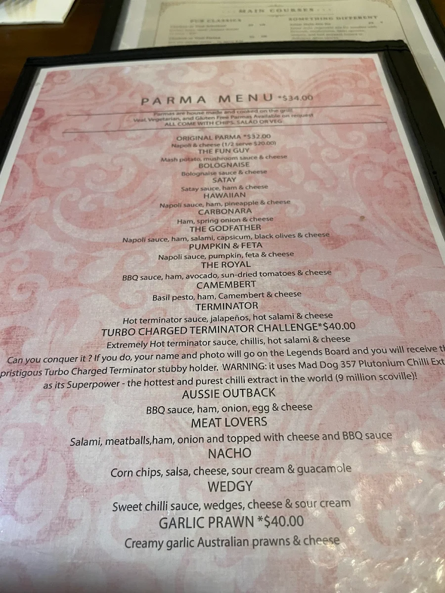 Menu, Royal Hotel