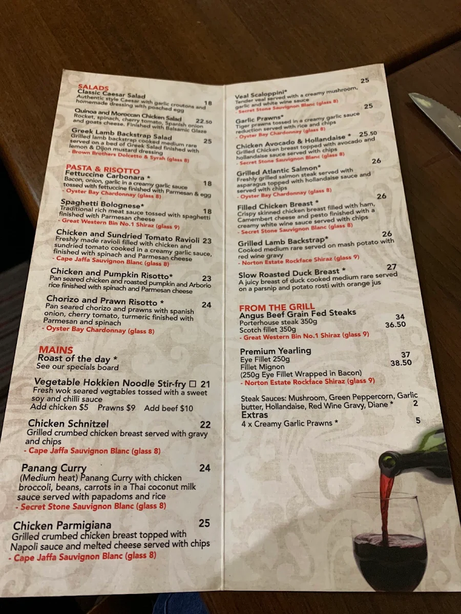 Menu, Royal Hotel
