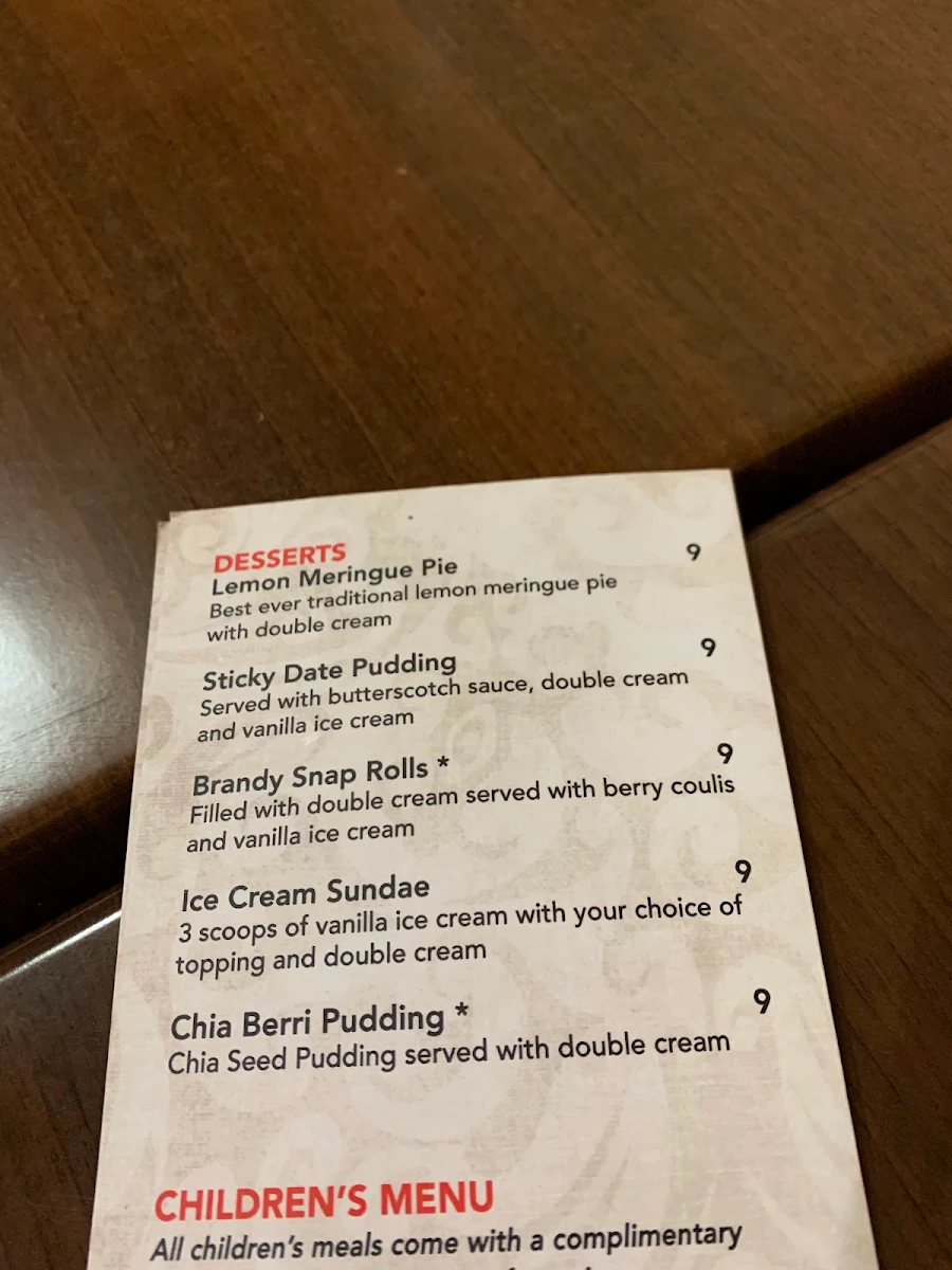 Menu, Royal Hotel