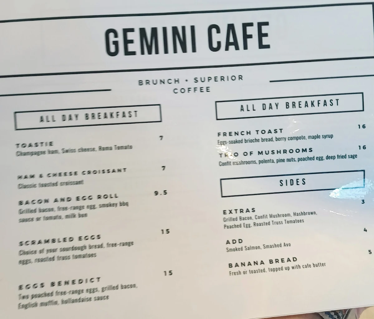 Menu, Gemini