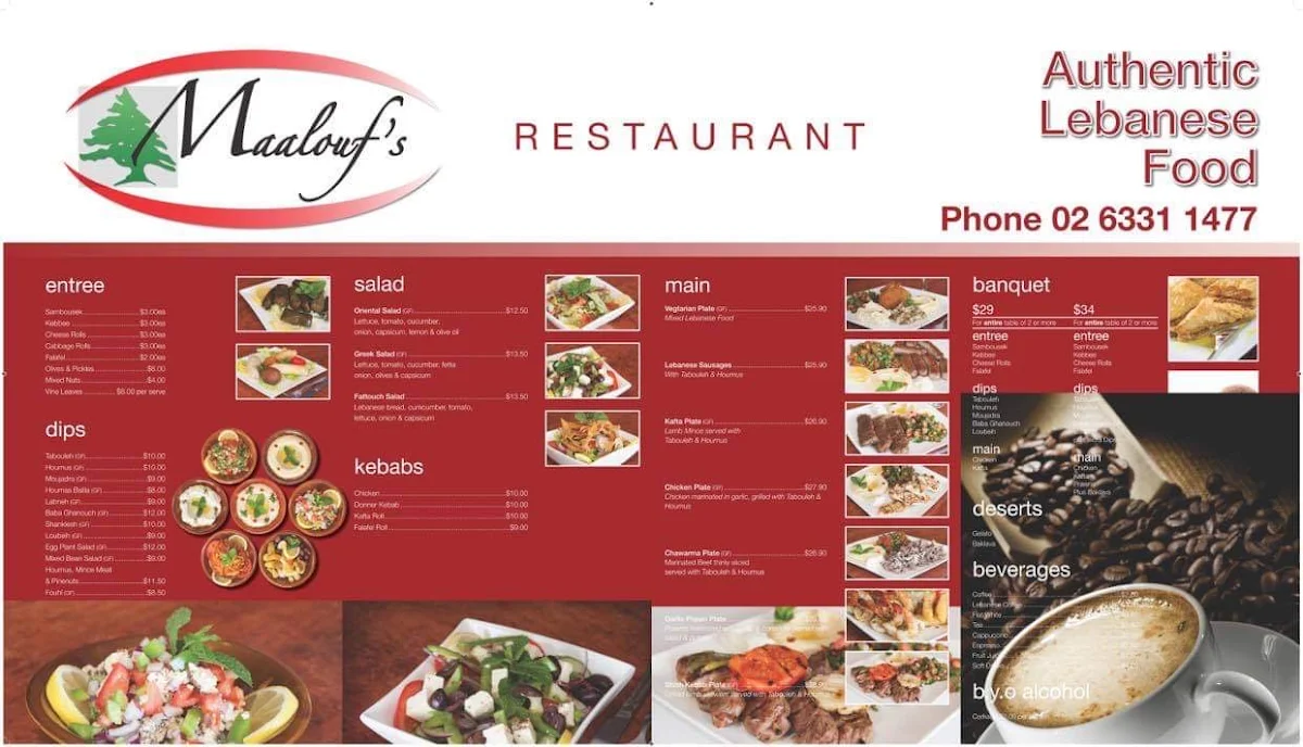 Menu, Maalouf's Restaurant