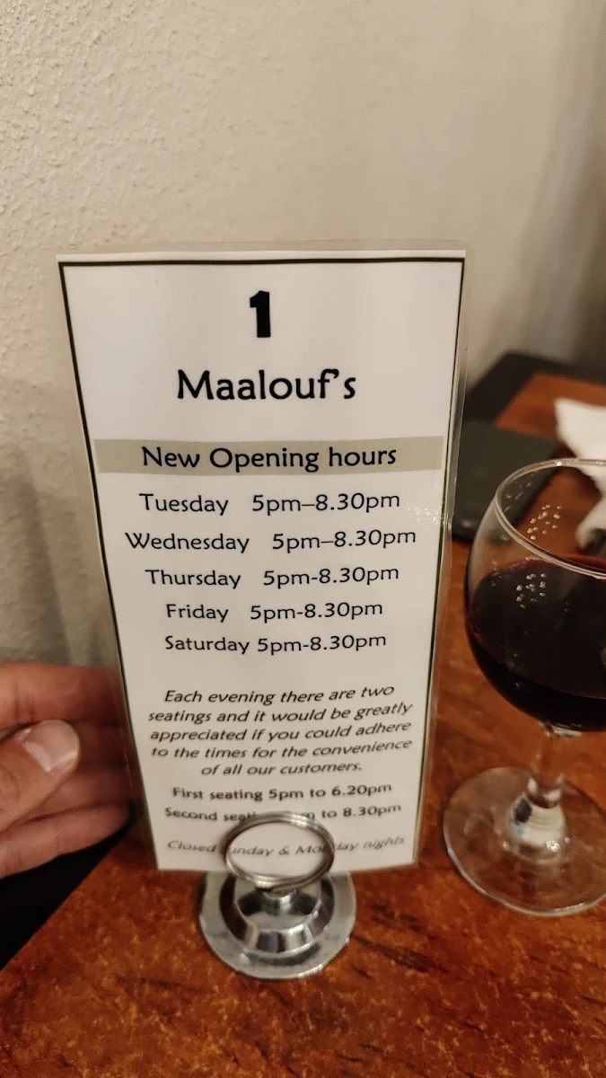 Menu, Maalouf's Restaurant