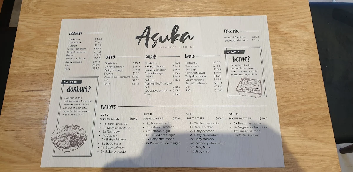Menu, Asuka Japanese Kitchen (Jamisontown)