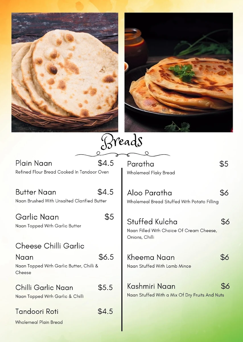 Menu, 2 Fat Indians