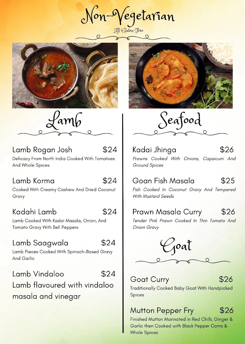 Menu, 2 Fat Indians