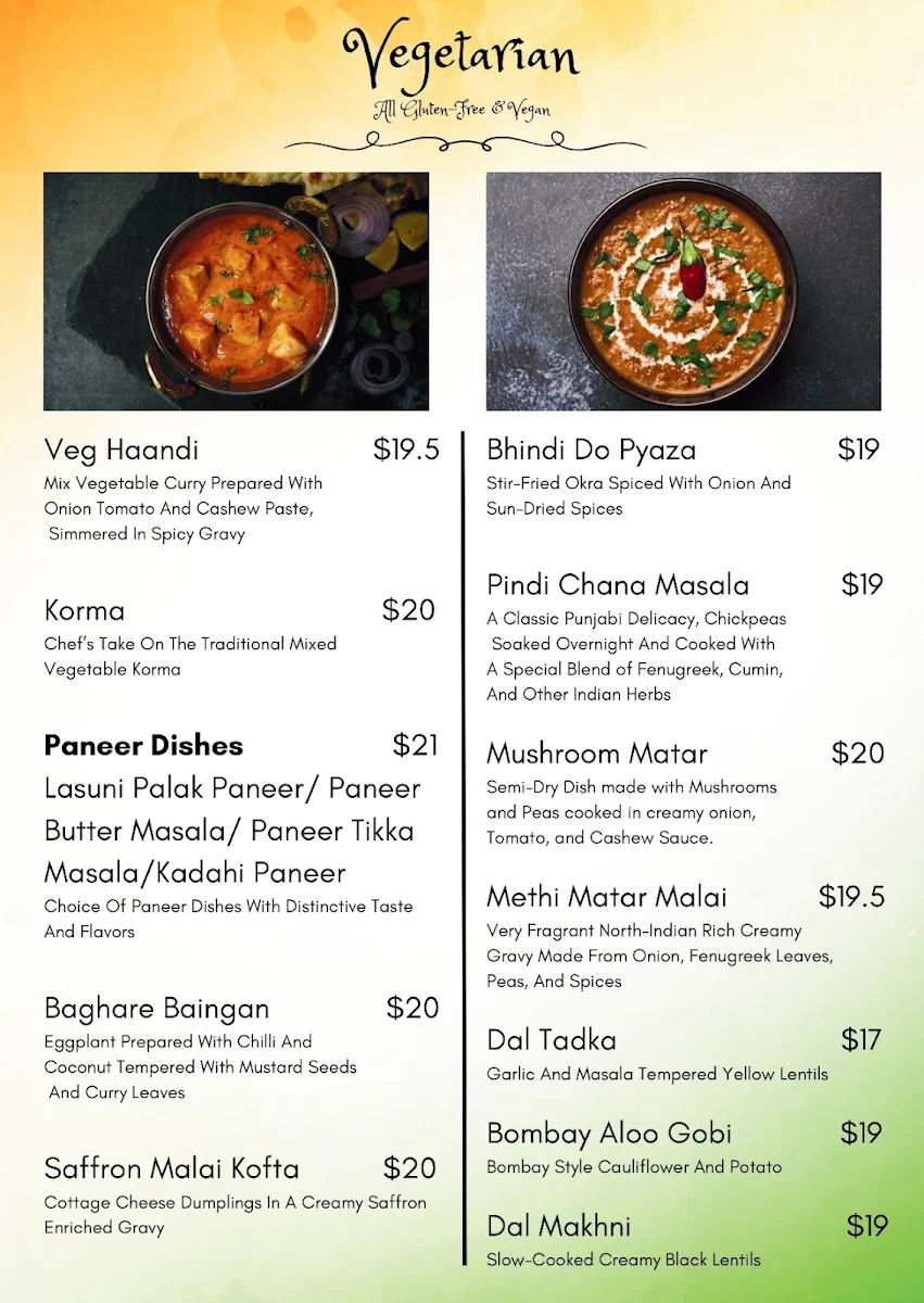 Menu, 2 Fat Indians
