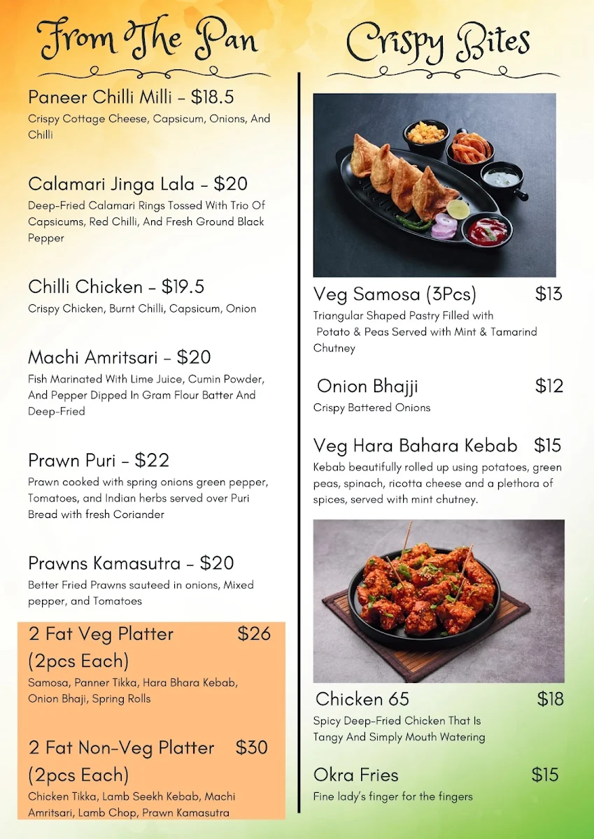 Menu, 2 Fat Indians