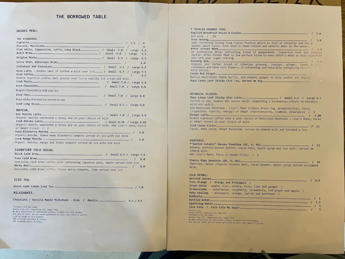 Menu, The Borrowed Table