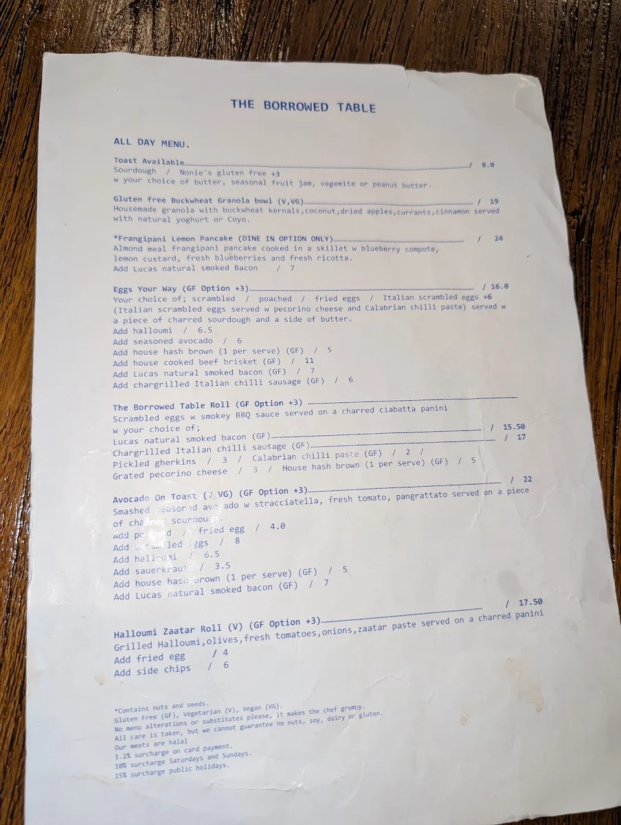 Menu, The Borrowed Table
