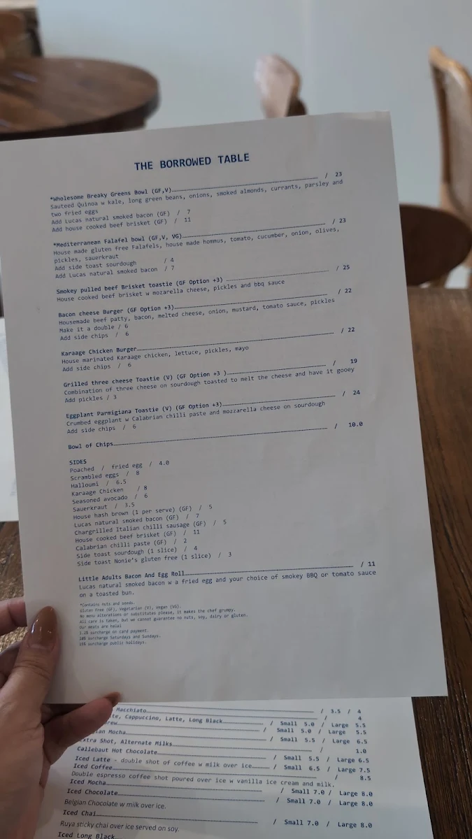 Menu, The Borrowed Table