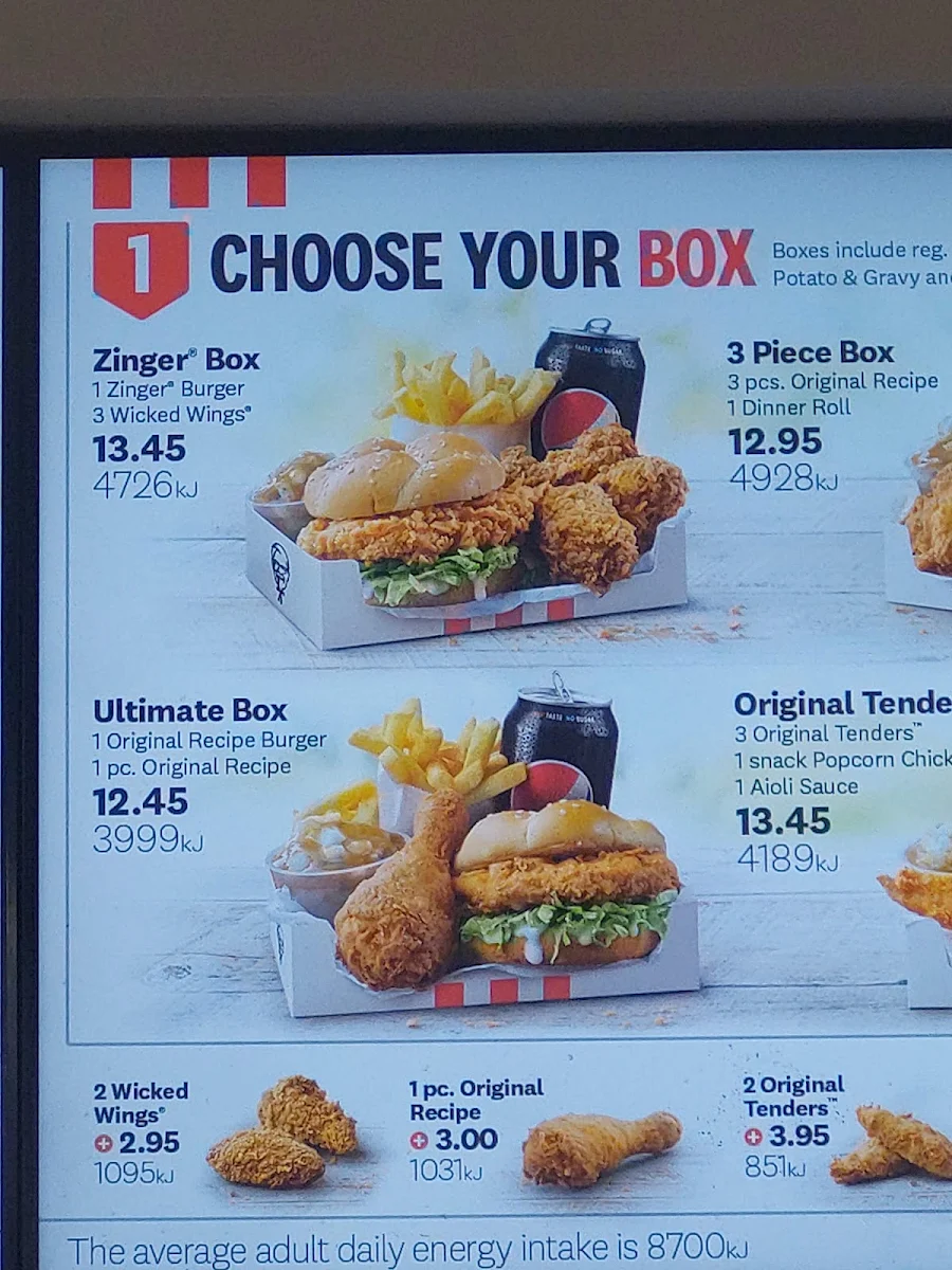 Menu, KFC Hindley Street