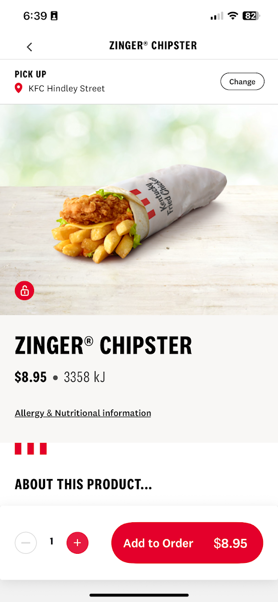 Menu, KFC Hindley Street