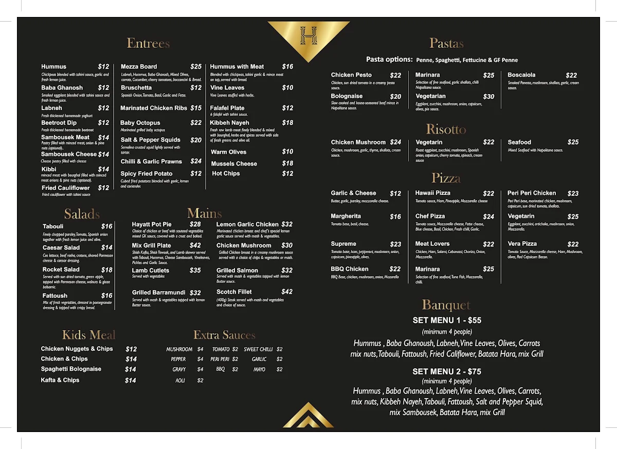 Menu, Hayatt Lounge & Bar