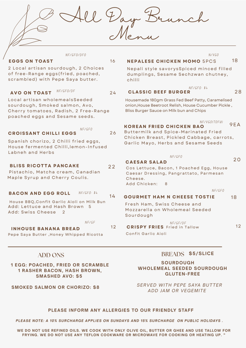 Menu, Valley Bliss Eatery