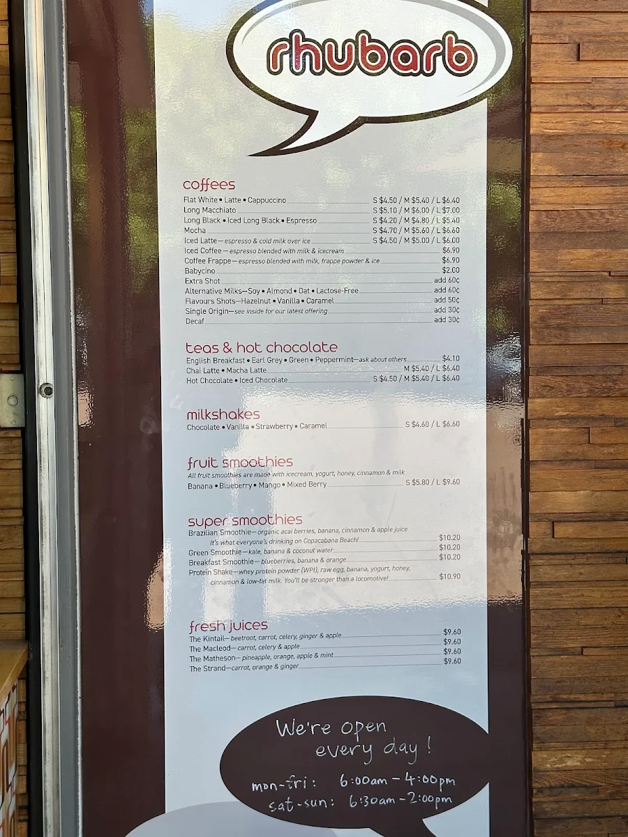 Menu, Rhubarb Cafe