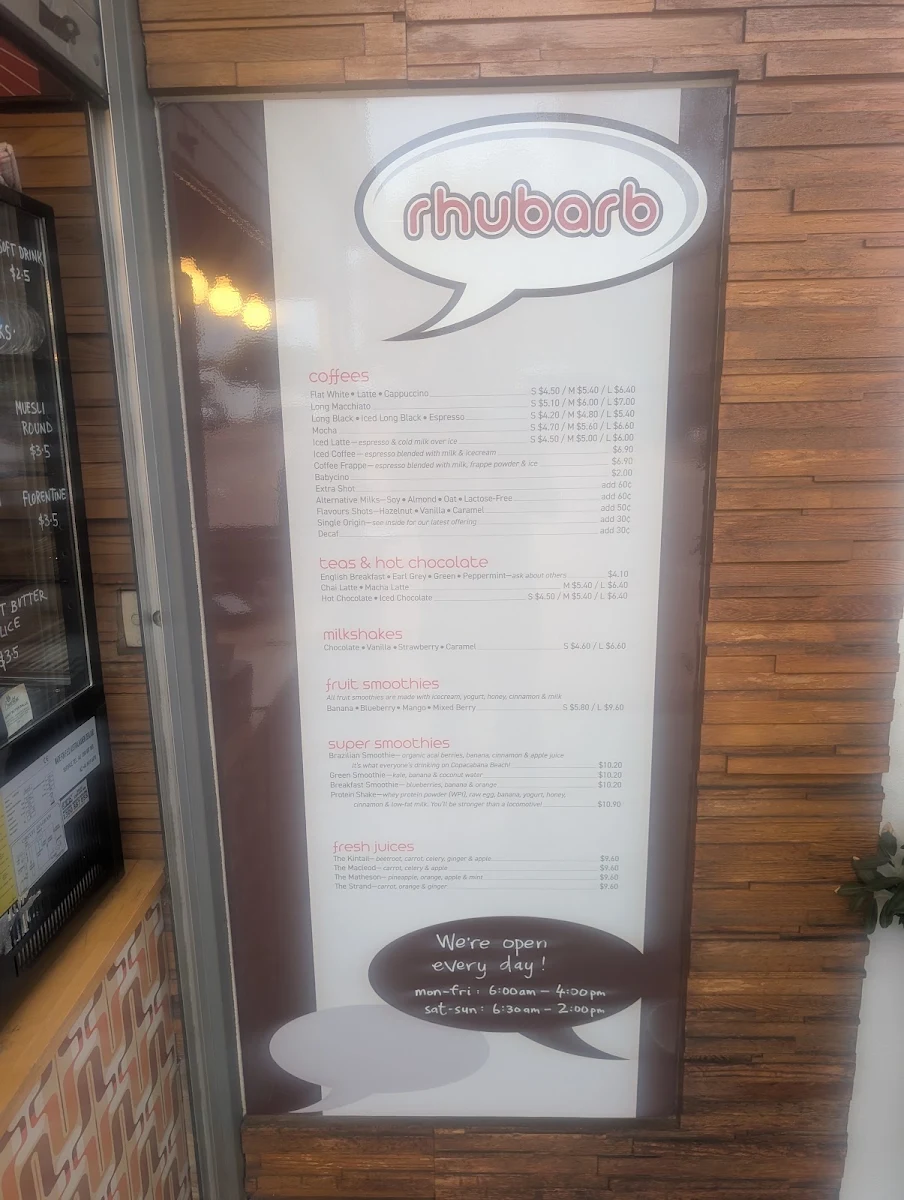 Menu, Rhubarb Cafe